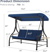 AECOJOY Porch Swing Chair, 3 Seats Porch Swing Adjustable Canopy Outdoor Swing with Stand Patio Swing Bed with - Photo 5