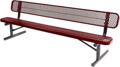 COATEDOUTDOORFURNITURE Heavy-Duty Portable Outdoor Bench Thermoplastic Coated, Expanded Metal, Commercial-Grade Seating, Made in America (Portable with Back, 8 Ft, Textured Burgundy)