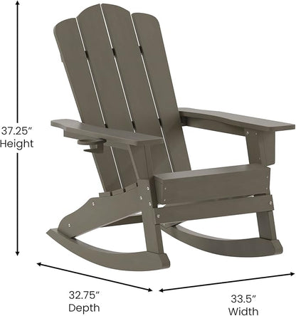 Taylor & Logan Nellis Adirondack Rocking Chair with Cup Holder, Weather Resistant HDPE Adirondack Rocking Chair in Brown