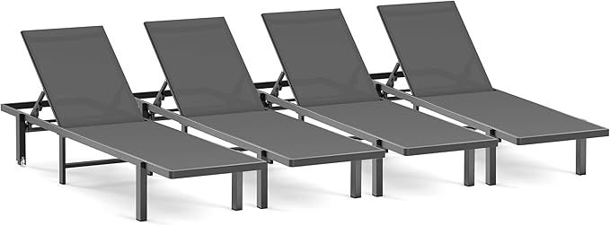 Ciokea Pool Chaise Lounge Chair Set of 4, Outdoor Lounge Chairs with Wheels, 5-Position Adjustable Sun Loungers for Outside, Deck, Beach, Grey