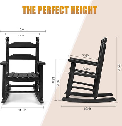 Child's Wood Porch Rocker - Perfect for Indoor or Outdoor All Weather Rocker for Garden, Lawn, Balcony, Backyard and Patio Use - Suitable for 3-7 Years Old (Black)
