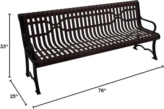 COATEDOUTDOORFURNITURE Coated Outdoor Furniture Heavy-Duty Outdoor Bench Thermoplastic Coated, Slated Steel, Commercial-Grade Garden Bench, Made in America (Portable with Back, 6 Ft, Brown)