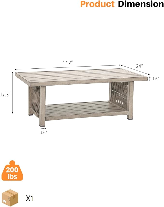 Outdoor Coffee Table, Never Rusts Aluminum Rope Weave Patio Coffee Table - Photo 3