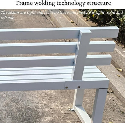 Outdoor Patio Benches, Garden Metal Bench with Backrest, Weatherproof Metal Garden Patio Bench, Bench Yard, Stadium, Scenic Area or Open-Air Seating(White,120cm/47.2in)