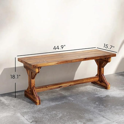 Wood Outdoor Bench, 2-Seater Garden Bench Backless Patio Benchs for Porch, Entryway Shoe Bench, Plant Stand Garden Seating Outdoor Furniture, 44.9In Solid Fir Wood Outdoor Chair for Garden, Carbonized