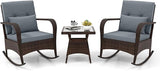 ORALNER 3 Pieces Patio Furniture Set, Outdoor Wicker Rocking Chairs with Cushions, Pillows, Glass Coffee Table - Photo 1