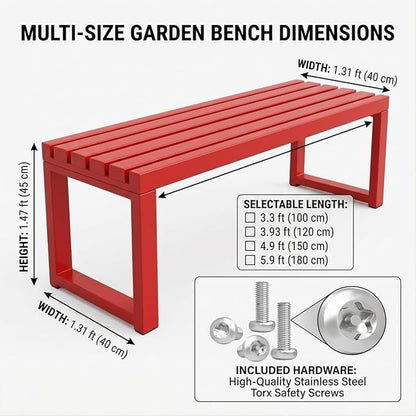 Outdoor Garden Bench, 3.3ft 3.9ft 4.9ft 5.9ft Metal Patio Benches Weatherproof Outside Backless Bench Front Porch Seat Outdoor for Park, Yard, Lawn and Backyard Outside Chair(Black,5.9ft)