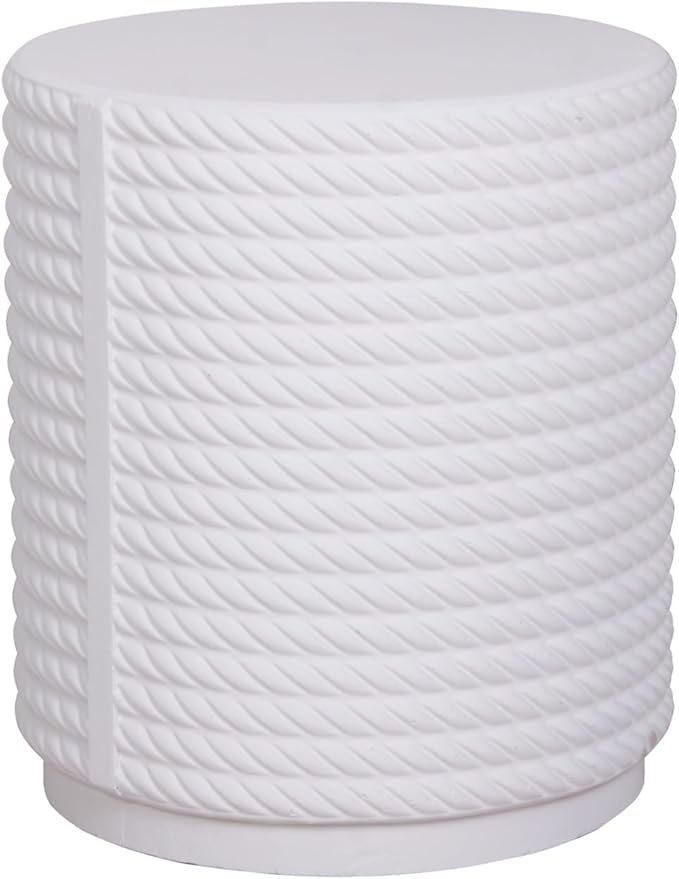 Afterglow Terrafab Material Outdoor Round Side Table, Natural Decorative Garden Stools, Round Woven Texture Accent Table, Stool, Unique End Table for Living Room Bedroom Patio Home Decor, White
