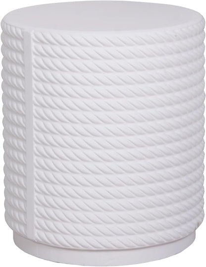 Afterglow Terrafab Material Outdoor Round Side Table, Natural Decorative Garden Stools, Round Woven Texture Accent Table, Stool, Unique End Table for Living Room Bedroom Patio Home Decor, White