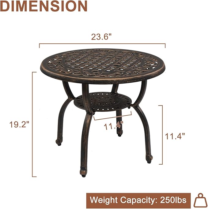23.6” Cast Aluminum Outdoor Side Table - Photo 3