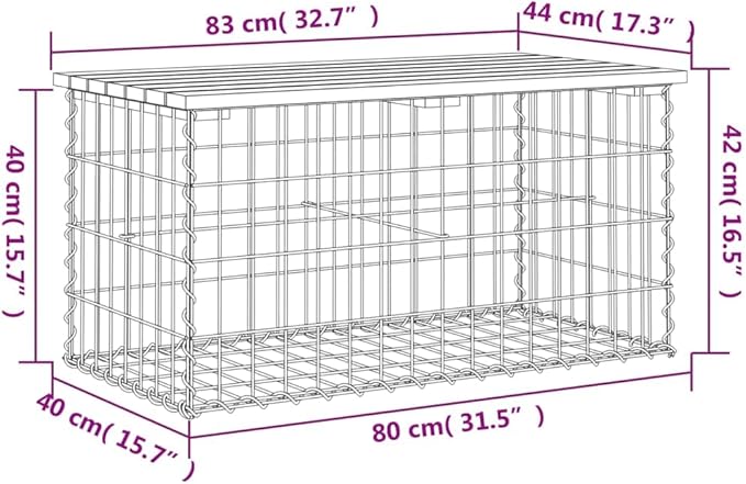 Solid Pine Wood Gabion Garden Bench Outdoor Patio Bench Compact Brown Rustic Furniture for Balcony Garden Terrace