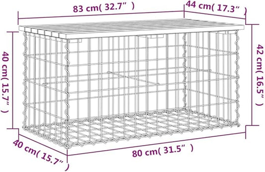 Solid Pine Wood Gabion Garden Bench Outdoor Patio Bench Compact Brown Rustic Furniture for Balcony Garden Terrace