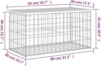 vidaXL Patio Bench - Pine Wood Outdoor Seating with Gabion Steel Base - Compact Garden Park Design - Ideal for Patio or Backyard - Natural Brown Finish 32.7x17.3x16.5 inches