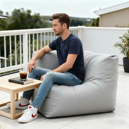 Patio Corner Chair, Outdoor Armrest Bean Bag Chair, Daybed Sofa Comfy Couch, Modular Patio Sectional Sofa, Water-Resistant Olefin Fabric, High-Density Foam Filled, Comfy Lounge Seat, Light Gray