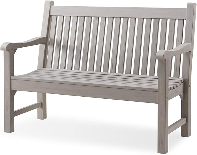 Psilvam Garden Bench, 2-Person Poly Lumber Patio Bench, All-Weather Outdoor Bench that Never Rot and Fade, Memorial Bench, Suit for Garden, Porch and Park(Grey)