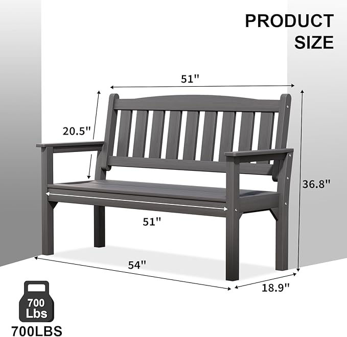 Psilvam 3-Person Outdoor Memorial Bench, All-Weather Poly Lumber Garden Bench, Rot-Resistant Outdoor Patio Bench for Park,Porch,and Church(Grey)