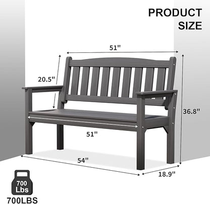 Psilvam 3-Person Outdoor Memorial Bench, All-Weather Poly Lumber Garden Bench, Rot-Resistant Outdoor Patio Bench for Park,Porch,and Church(Grey)