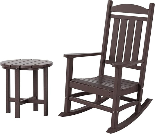 WestinTrends Malibu Malibu Outdoor Patio Porch Rocking Chair with Side Table Set, Dark Brown