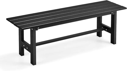 Tangkula 47 Inch HDPE Outdoor Bench Backless Set of 2, Patio Dining Bench with Slatted Seat & Heavy-Duty Metal Frame, 660 LBS Capacity, Weatherproof Outside Bench for Garden, Yard & Porch, Black