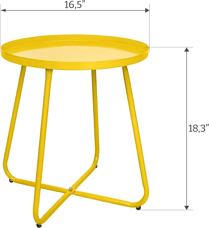 CODIN Set of 2 Outdoor Side Table Outdoor, Metal Side Table Small Round Side Table Weather Resistant End Table Patio Table for Garden Porch Balcony Yard Lawn (2, Yellow)