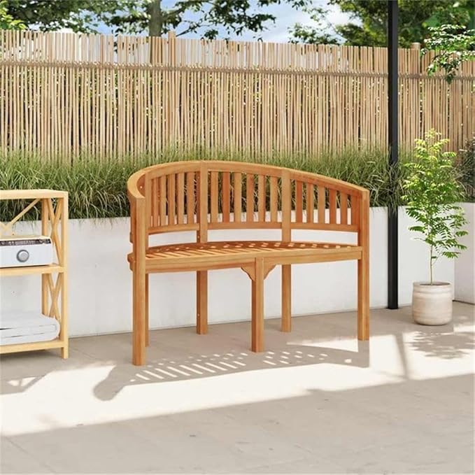 Pemberly Row 47.2" Teak Wood Garden Bench, Natural Finish, Crescent Design, Seats 2, Durable Outdoor Furniture for Patios, Gardens, Terraces, Easy Maintenance, 33.86" H x 20.5" W x 47.24" D
