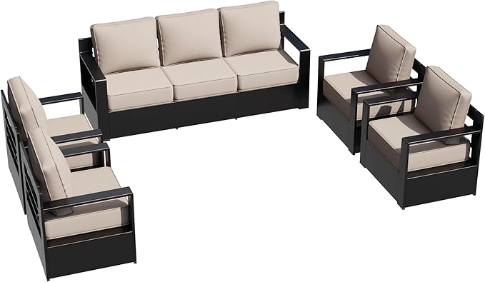 Outdoor Aluminum Furniture Set, 5-Piece Patio Conversation Set, 4 Chairs and 1 Sofa, All-Weather Metal Frame - Photo 7