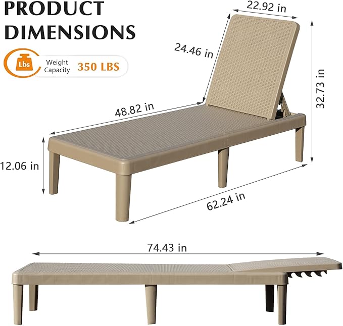 Domi Pool Lounge Chairs Set of 2, Outdoor Lounge Chairs with 6 Positions Backrest Adjustable - Photo 3