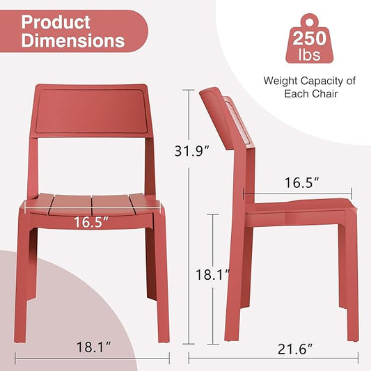 VECELO 4 Pack Stackable Dining Chairs, Plastic Patio Chairs for Indoor Outdoor Use in Kitchen, Poolside, No Assembly, Modern Red