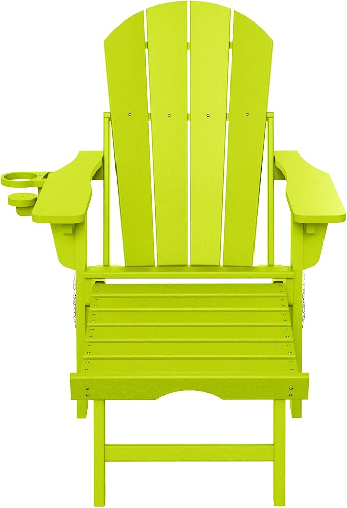WestinTrends Malibu Folding Adjustable Adirondack Chair with Retractable Ottoman and Cup Holder, Lime