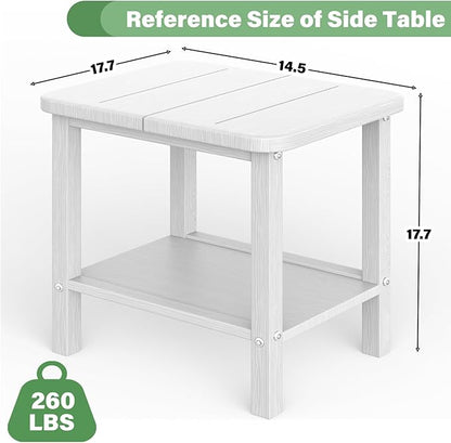 Patio Side Table, Small Rectangular HDPE Adirondack End Table for Outdoor Use in Pool, Garden, Lawn, Backyard,White