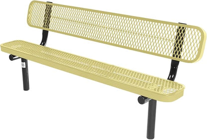 COATEDOUTDOORFURNITURE Coated Outdoor Furniture Heavy-Duty Outdoor Bench Thermoplastic Coated, Expanded Metal, Commercial-Grade Seating, Made in America (Inground with Back, 6 Ft, Textured Sandstone)