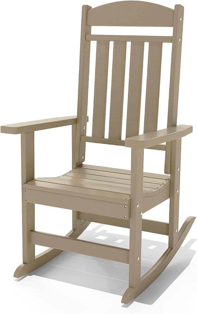 Outdoor Rocking Chairs, Oversized High Back Patio Rocking Chairs, All Weather Porch Rocking Chairs for Outside. Brown