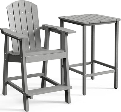 DWVO 25" Tall Adirondack Chair, Poly Bar Height Balcony Chairs, Weather-Durable Outdoor Barstool Lifeguard Chair for Deck Pool Patio and Porch, Gray