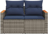 2-Seater Patio Sofa with Foldable Side Table, Outdoor Loveseat Garden Bench with Acacia Wood Accents - Photo 5