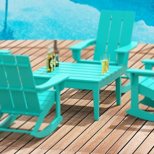 WestinTrends Ashore Outdoor Coffee Table, 32 Inch All Weather Poly Lumber Adirondack Patio Coffee Table Square Low Table, Turquoise