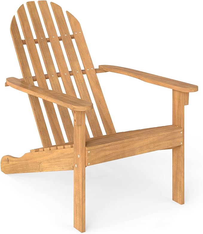 Tangkula Outdoor Adirondack Chair, Solid Acacia Wood Fire Pit Chair with Inclined Backrest, Curved Seat & Wide Armrests, Wooden Lawn Chair for Porch, Patio, Garden, Backyard, Deck (1, Natural)