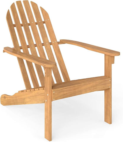 Tangkula Outdoor Adirondack Chair, Solid Acacia Wood Fire Pit Chair with Inclined Backrest, Curved Seat & Wide Armrests, Wooden Lawn Chair for Porch, Patio, Garden, Backyard, Deck (1, Natural)