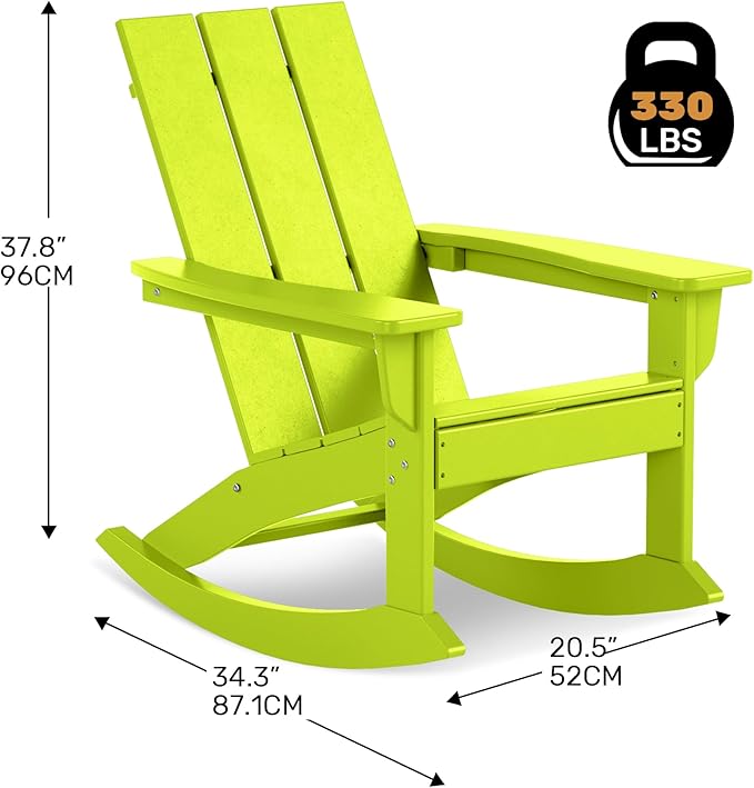 Costaelm Outdoor Adirondack Chair, All Weather Resistant Lawn Chairs Balcony Chair and Fire Pit Chairs, Patio Chair Outdoor Porch Rocking Chair High Back HDPE Poly Lumber, Lime