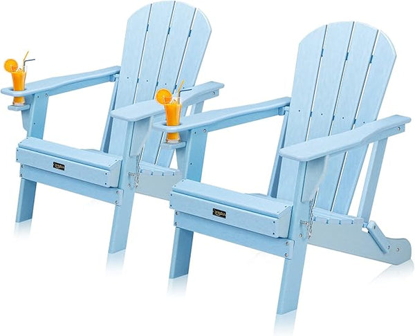 VINGLI Plastic Adirondack Chairs Set of 2, Folding with Cup Holder, Waterproof HDPE Material - Photo 1