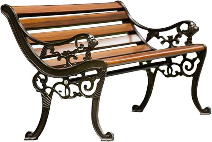 YVYKFZD Outdoor Garden Bench, Metal Bench with Backrest and Armrests, Park Benches Loveseat, Weatherproof Leisure Chair, for Lawn, Yard, Porch, Pool, Balcony, Easy Assembly(Walnut,120cm Aluminum Alloy