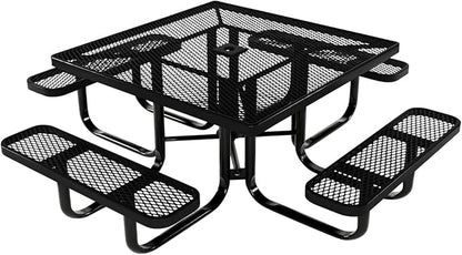 COATEDOUTDOORFURNITURE Heavy-Duty Portable Outdoor Kids Table with Umbrella Hole, Expanded Metal Kids Picnic Table, Commercial-Grade, Made in America (46 in, Square, Childrens, Textured Black)
