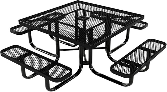 COATEDOUTDOORFURNITURE Heavy-Duty Portable Outdoor Kids Table with Umbrella Hole, Expanded Metal Kids Picnic Table, Commercial-Grade, Made in America (46 in, Square, Childrens, Textured Black)