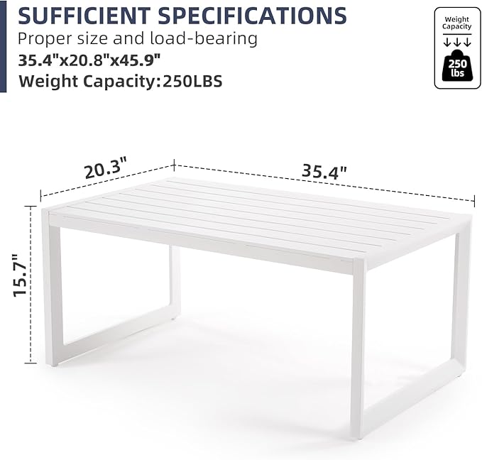 Outdoor Coffee Table, Patio Coffee Table for Outside, Rust-Proof and Water-Resistant Metal Coffee Table, Suitable for patios, Balconies, porches, and terraces (White)
