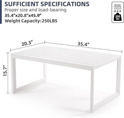 Outdoor Coffee Table, Patio Coffee Table for Outside, Rust-Proof and Water-Resistant Metal Coffee Table, Suitable for patios, Balconies, porches, and terraces (White)