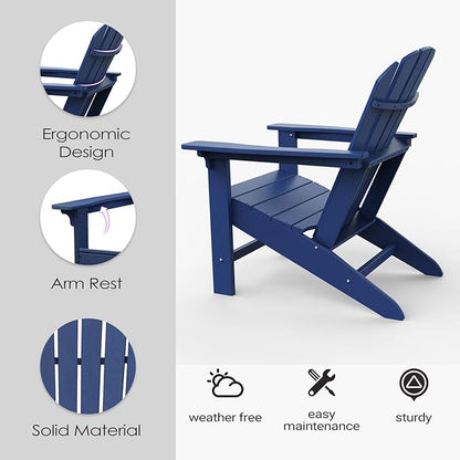 OTSUN Adirondack Chair, HDPE All-Weather Patio Chair, Plastic Lawn Chair 380 lbs Capacity, Outdoor Chairs for Fire Pit, Yard, Porch, Garden, Deck, Swimming Pool, Dark Blue
