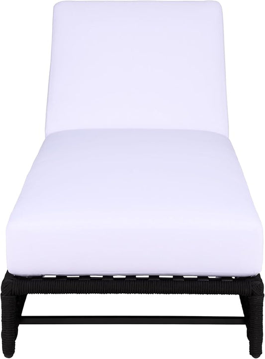 SAFAVIEH Outdoor Patio Furniture Collection – Callan Black Rope & White Cushion Lounger, Fully Assembled Outdoor Chaise, Modern Low-Profile Design (PAT7546B)