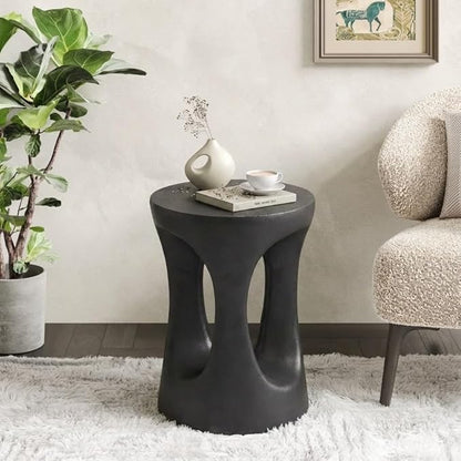 Christopher Knight Home Selina 20.25" H Lightweight Concrete Outdoor Side Table, Hollow Round-Shaped Patio End Table, MGO Outdoor Coffee Table, No Assembly Garden Plant Stand Indoor, Black