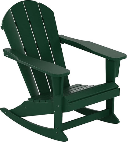 WO WESTIN OUTDOOR HDPE Laguna Outdoor Rocking Poly Adirondack Chair with Side Table 3-Piece Set, Dark Green
