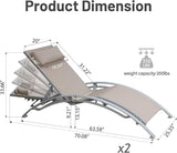 Outdoor Chaise Lounge Set of 2, Aluminum Patio Outdoor Lounge Chair for Beach Pool Sunbathing - Photo 2