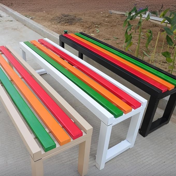 LITFAD Outdoor Bench Modern Simple Style Park Bench with Corrosion Resistant Metal Frame Multicolor Wooden Seating Garden Bench for Patio, Lawn, Yard, Porch - Black, 47" L x 14" W x 18" H